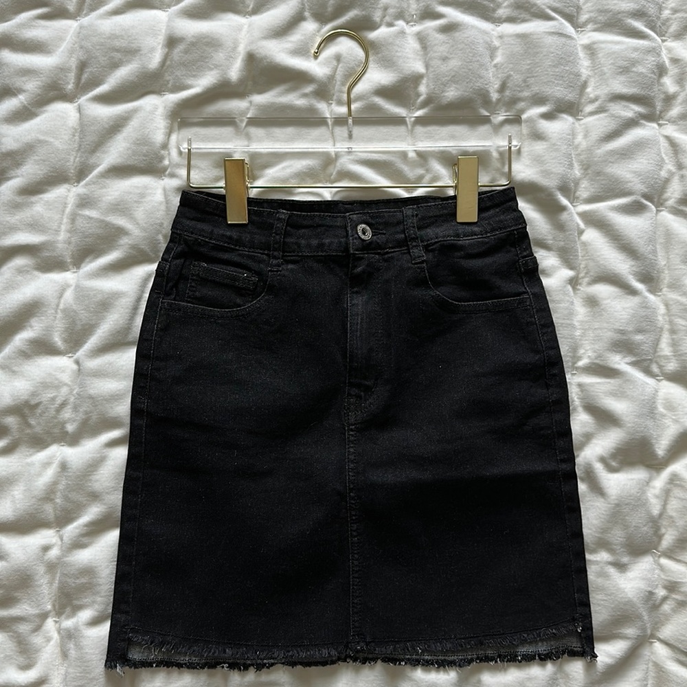 Black Stretch Denim Skirt